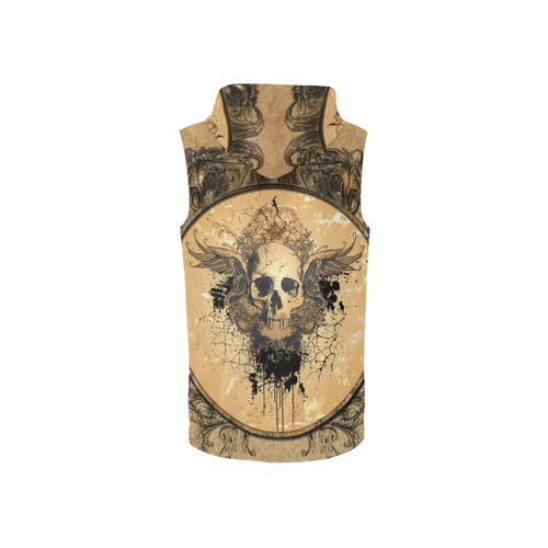 Awesome skull with wings and grunge All Over Print Sleeveless Zip Up Hoodie for Women (Model H16)