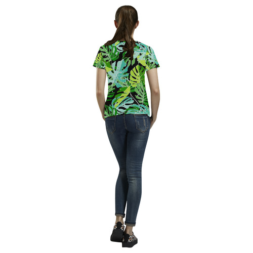 Tropical Leaves Floral Pattern All Over Print T-Shirt for Women (USA Size) (Model T40)