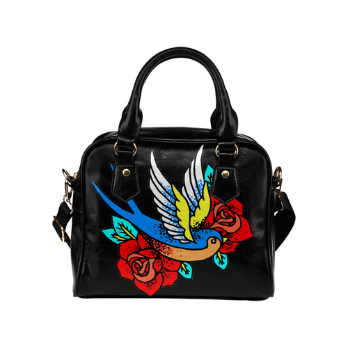 Bird With Red Roses Floral Tattoo Shoulder Handbag (Model 1634)