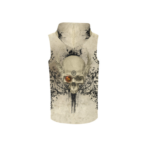 Amazing skull with wings,red eye All Over Print Sleeveless Zip Up Hoodie for Women (Model H16)