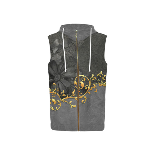 Vintage design in grey and gold All Over Print Sleeveless Zip Up Hoodie for Women (Model H16)