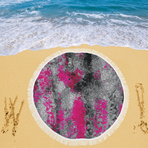 vintage psychedelic painting texture abstract in pink and black with noise and grain Circular Beach Shawl 59"x 59"