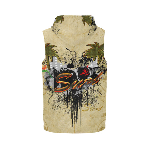 Surfing, surfdesign with surfboard and palm All Over Print Sleeveless Zip Up Hoodie for Men (Model H16)