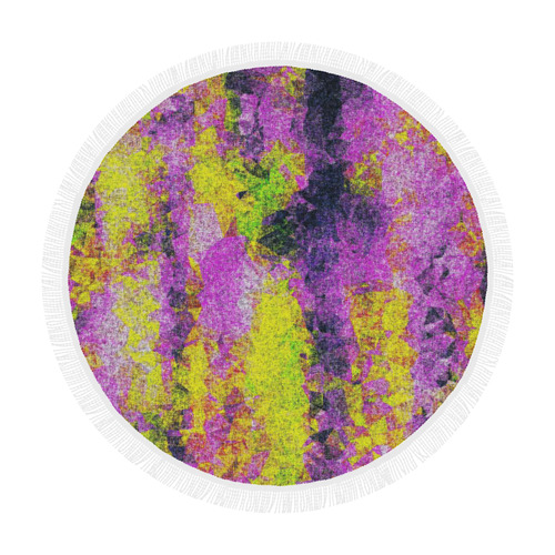 vintage psychedelic painting texture abstract in pink and yellow with noise and grain Circular Beach Shawl 59"x 59"