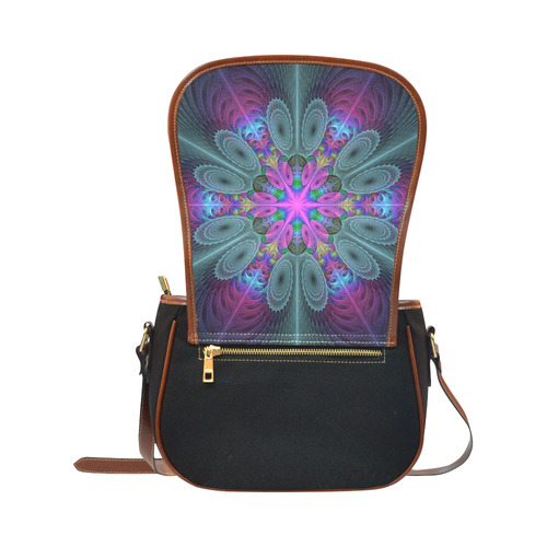 Mandala From Center Colorful Fractal Art With Pink Saddle Bag/Small (Model 1649)(Flap Customization)