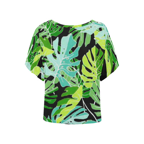 Tropical Leaves Floral Pattern Women's Batwing-Sleeved Blouse T shirt (Model T44)