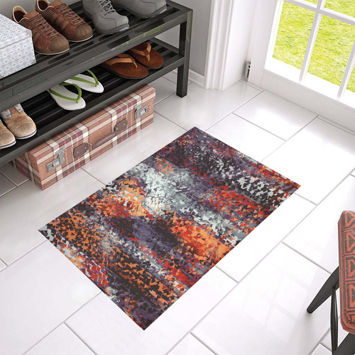 psychedelic geometric polygon shape pattern abstract in black orange brown red Azalea Doormat 24" x 16" (Sponge Material)