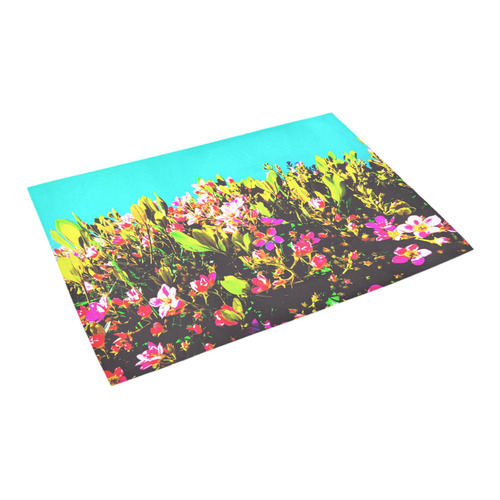 pink flowers with green leaves and blue background Azalea Doormat 24" x 16" (Sponge Material)