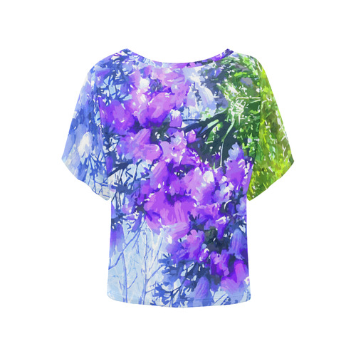 Blossoming Jacaranda Tree Floral Watercolor Women's Batwing-Sleeved Blouse T shirt (Model T44)