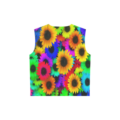 Neon Rainbow Pop Sunflowers All Over Print Sleeveless Hoodie for Women (Model H15)