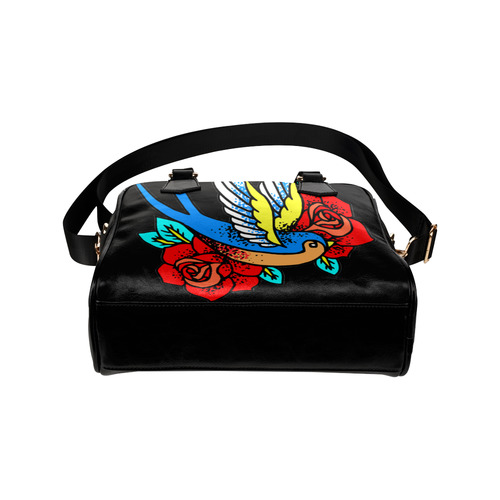 Bird With Red Roses Floral Tattoo Shoulder Handbag (Model 1634)