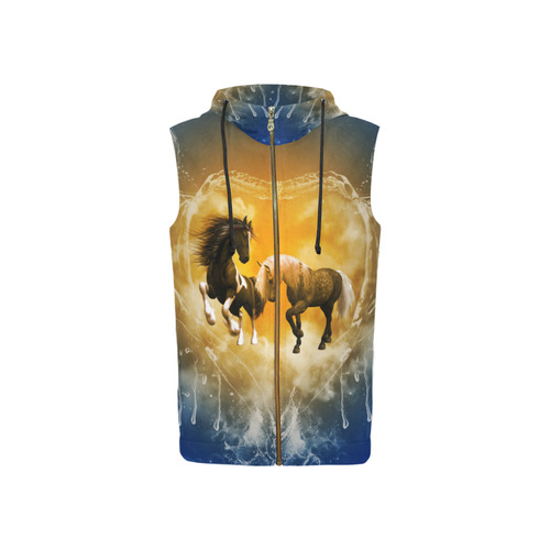 Horses with heart made of water All Over Print Sleeveless Zip Up Hoodie for Women (Model H16)