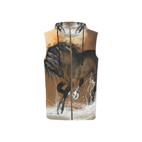 Wonderful horse with water splash All Over Print Sleeveless Zip Up Hoodie for Women (Model H16)