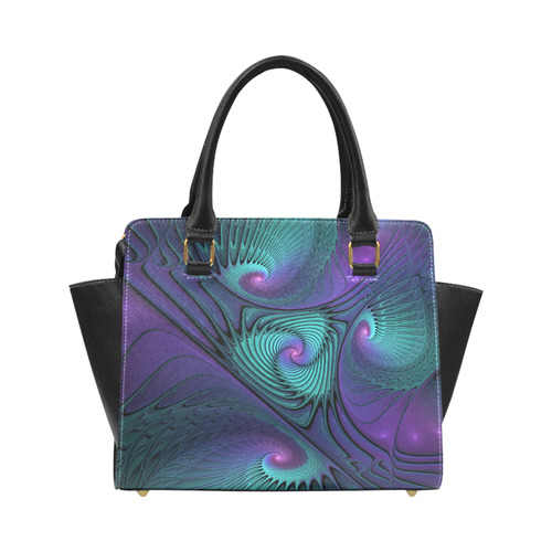 Purple meets Turquoise modern abstract Fractal Art Classic Shoulder Handbag (Model 1653)