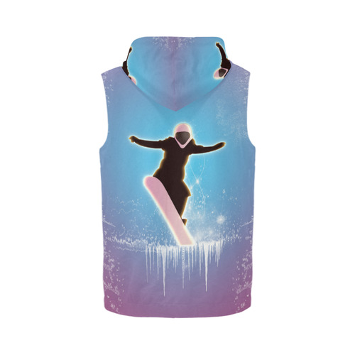 Snowboarding, snowflakes and ice All Over Print Sleeveless Zip Up Hoodie for Men (Model H16)