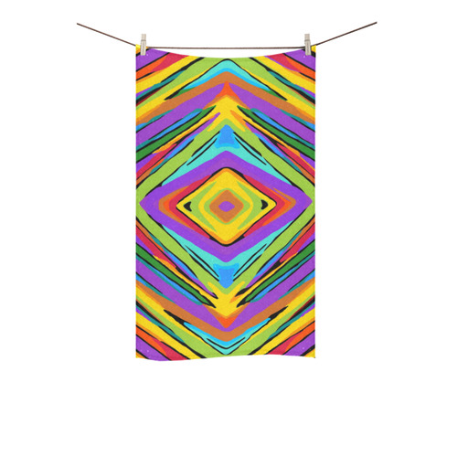 psychedelic geometric graffiti square pattern abstract in blue purple pink yellow green Custom Towel 16"x28"