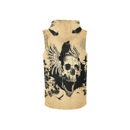 Awesome skull with crow All Over Print Sleeveless Zip Up Hoodie for Women (Model H16)