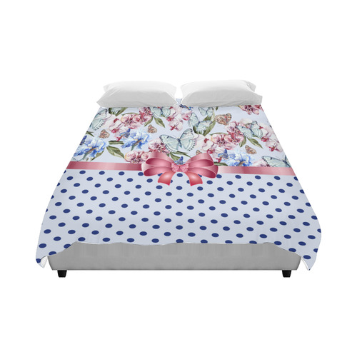 Watercolor Flowers Butterflies Polka Dots Ribbon B Duvet Cover 86"x70" ( All-over-print)