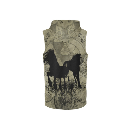 Beautiful horses, solhouette in black All Over Print Sleeveless Zip Up Hoodie for Women (Model H16)