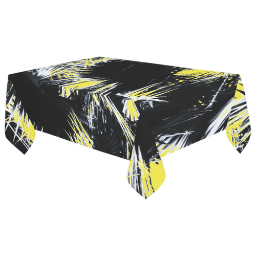 black and white palm leaves with yellow background Cotton Linen Tablecloth 60"x 104"