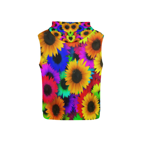 Neon Rainbow Pop Sunflowers All Over Print Sleeveless Hoodie for Kid (Model H15)