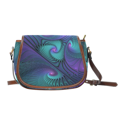 Purple meets Turquoise modern abstract Fractal Art Saddle Bag/Large (Model 1649)