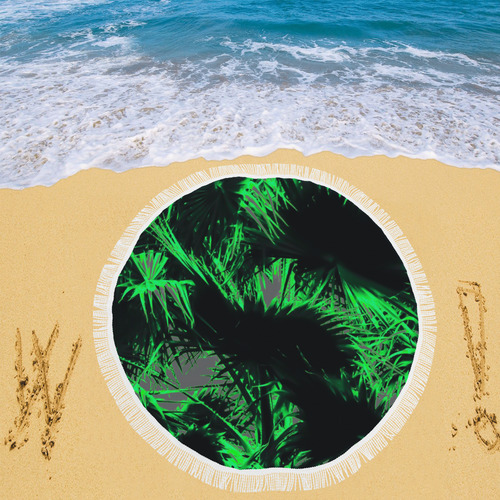 green palm leaves texture abstract background Circular Beach Shawl 59"x 59"