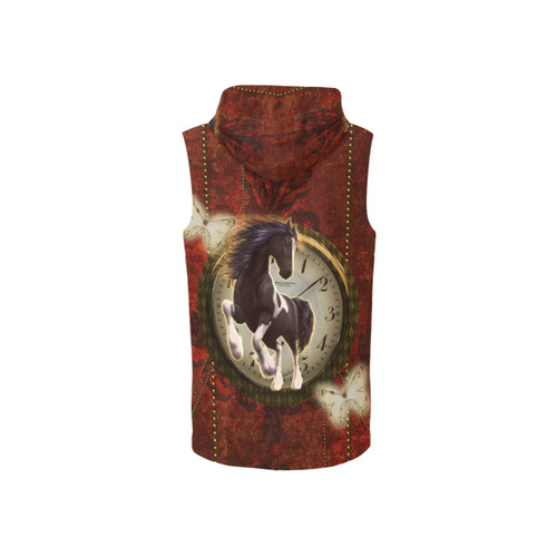 Wonderful horse on a clock All Over Print Sleeveless Zip Up Hoodie for Women (Model H16)
