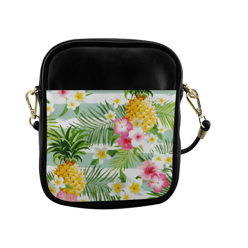 Tropical Pineapple Floral Hibiscus Watercolor Sling Bag (Model 1627)