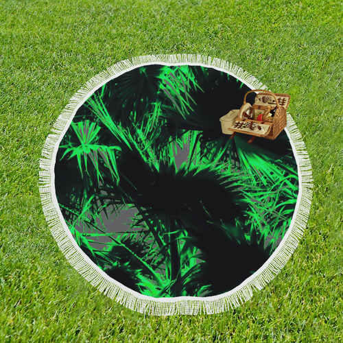 green palm leaves texture abstract background Circular Beach Shawl 59"x 59"