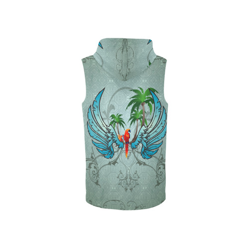cute parrot with wings and palm All Over Print Sleeveless Zip Up Hoodie for Women (Model H16)