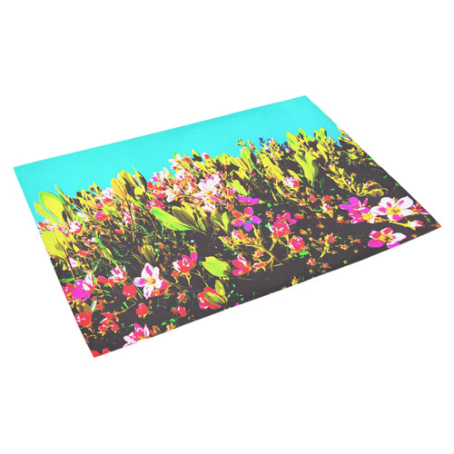 pink flowers with green leaves and blue background Azalea Doormat 30" x 18" (Sponge Material)