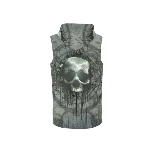 Awesome skull with bones and grunge All Over Print Sleeveless Zip Up Hoodie for Women (Model H16)