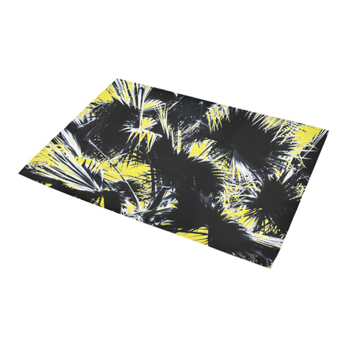 black and white palm leaves with yellow background Azalea Doormat 24" x 16" (Sponge Material)