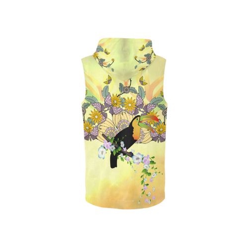 Toucan with flowers All Over Print Sleeveless Zip Up Hoodie for Women (Model H16)