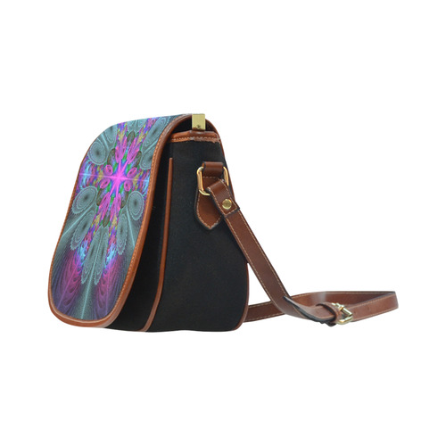 Mandala From Center Colorful Fractal Art With Pink Saddle Bag/Small (Model 1649)(Flap Customization)