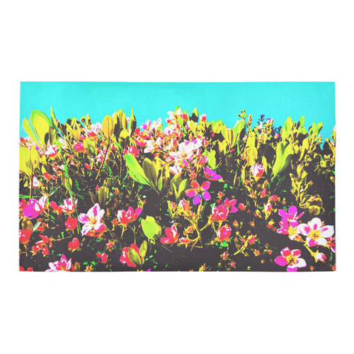 pink flowers with green leaves and blue background Azalea Doormat 30" x 18" (Sponge Material)