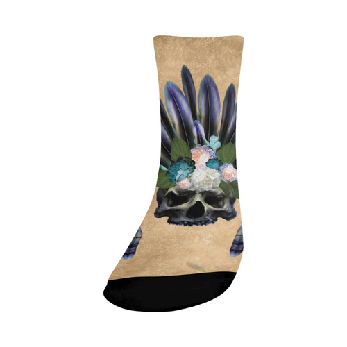 Cool skull with feathers and flowers Crew Socks