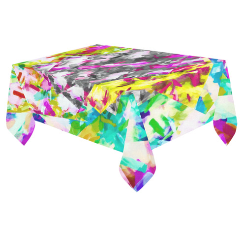 camouflage psychedelic splash painting abstract in pink blue yellow green purple Cotton Linen Tablecloth 60"x 84"