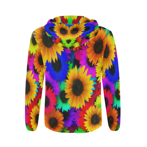 Neon Rainbow Pop Sunflowers All Over Print Full Zip Hoodie for Men (Model H14)