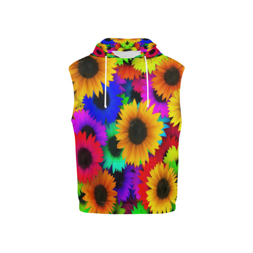 Neon Rainbow Pop Sunflowers All Over Print Sleeveless Hoodie for Kid (Model H15)