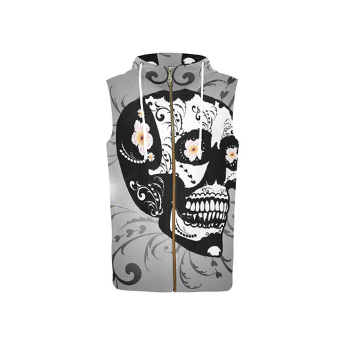 Wonderful sugar skull in black and white All Over Print Sleeveless Zip Up Hoodie for Women (Model H16)