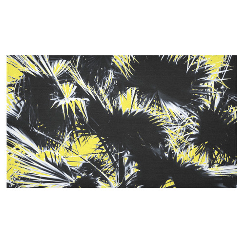 black and white palm leaves with yellow background Cotton Linen Tablecloth 60"x 104"