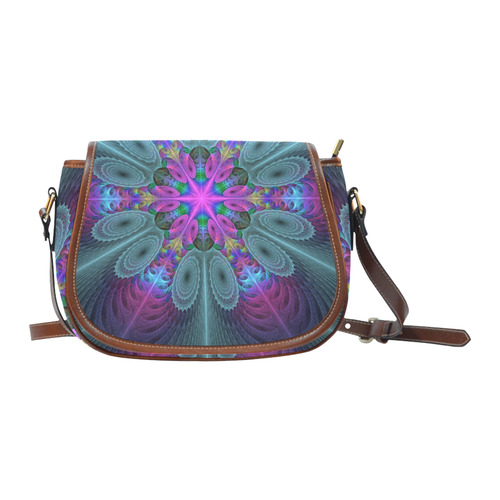 Mandala From Center Colorful Fractal Art With Pink Saddle Bag/Small (Model 1649) Full Customization