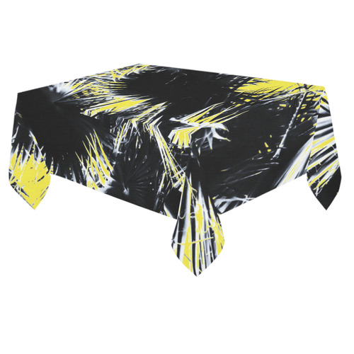 black and white palm leaves with yellow background Cotton Linen Tablecloth 60"x 84"