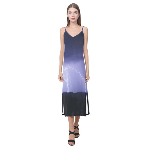 purple wrath V-Neck Open Fork Long Dress(Model D18)