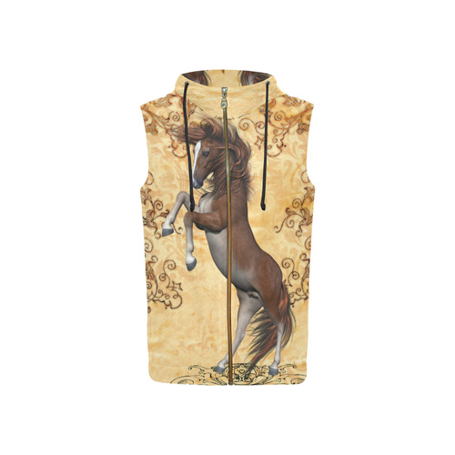 Wonderful brown horse All Over Print Sleeveless Zip Up Hoodie for Women (Model H16)