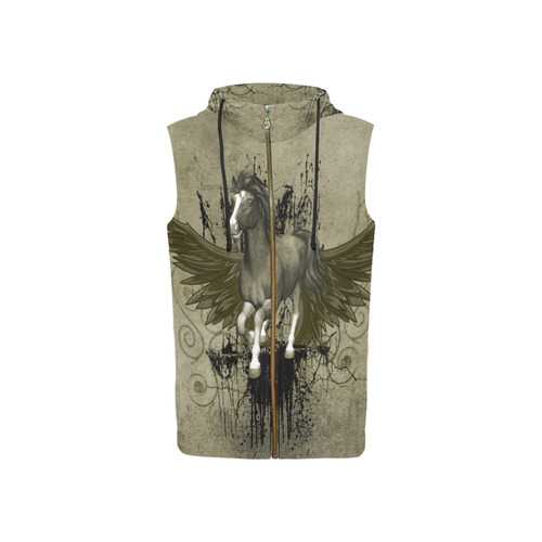 Wild horse with wings All Over Print Sleeveless Zip Up Hoodie for Women (Model H16)