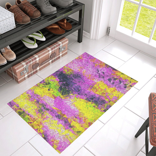 vintage psychedelic painting texture abstract in pink and yellow with noise and grain Azalea Doormat 30" x 18" (Sponge Material)