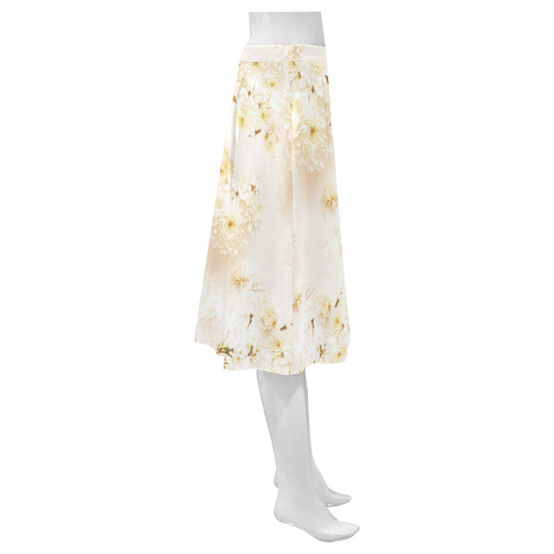 Lost in Antique White Flowers Mnemosyne Women's Crepe Skirt (Model D16)